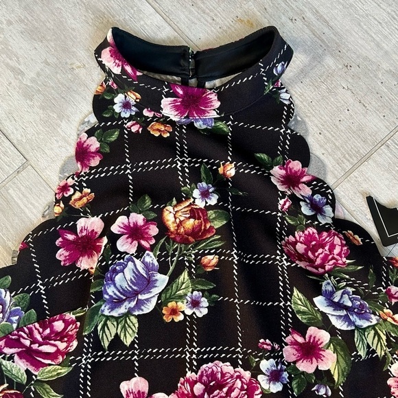 New Vintage A. Byer Halter floral scalloped party flower Y2K mini Dress M - Picture 3 of 7